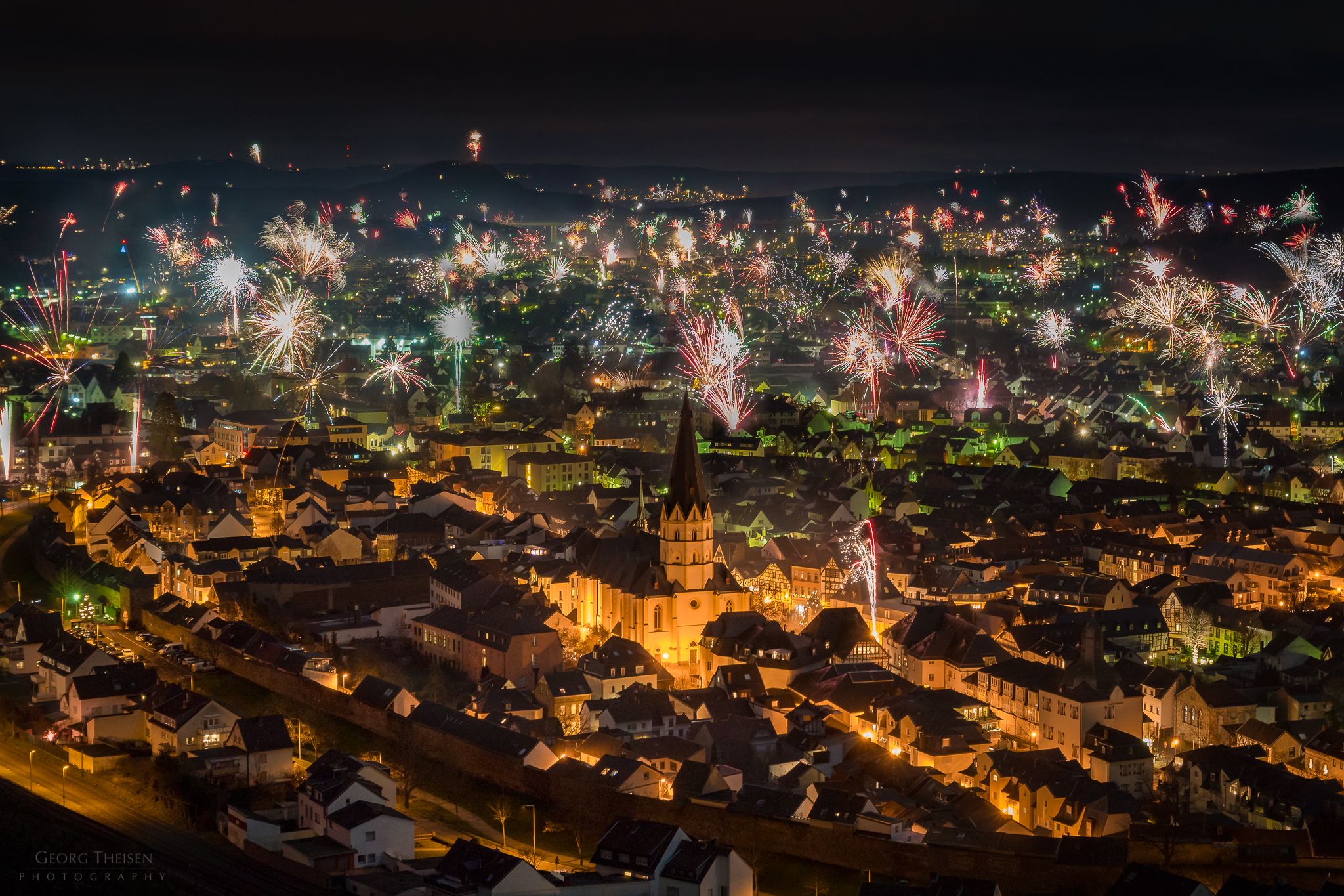 New Year's Eve Firework 2018 above Bad Neuenahr-Ahrweiler, Germany