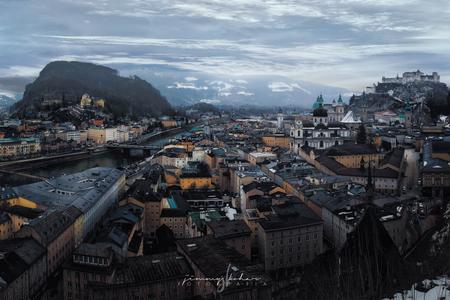 Old town of Salzburg from Mönchsberg