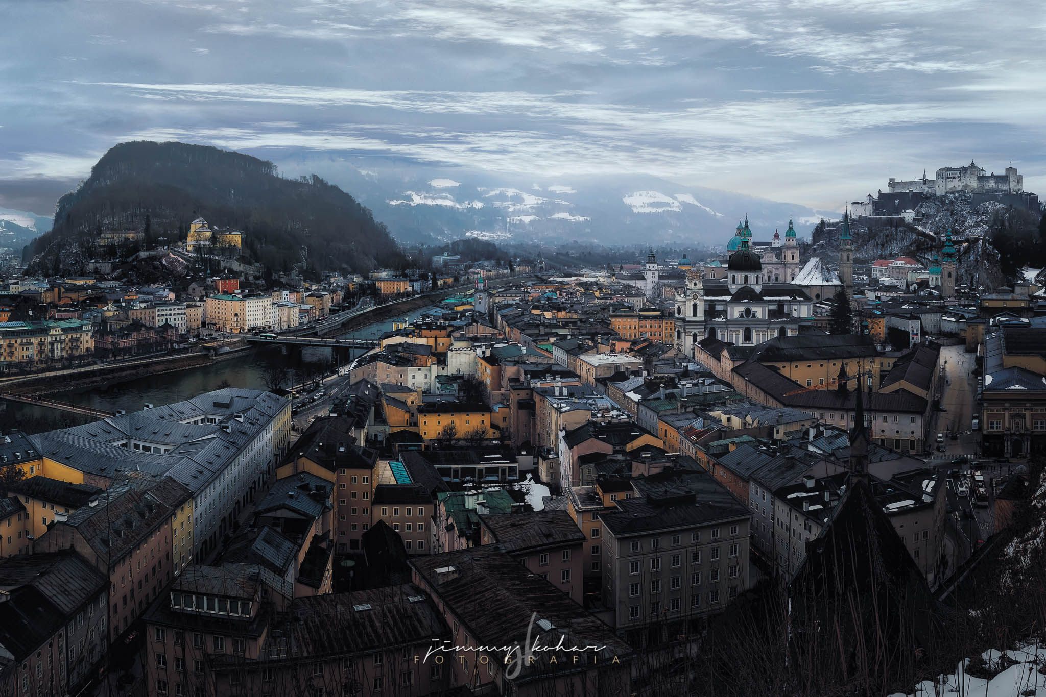 Old town of Salzburg from Mönchsberg, Austria