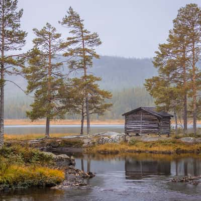 View at a wooden house in a nature reservation, Norway