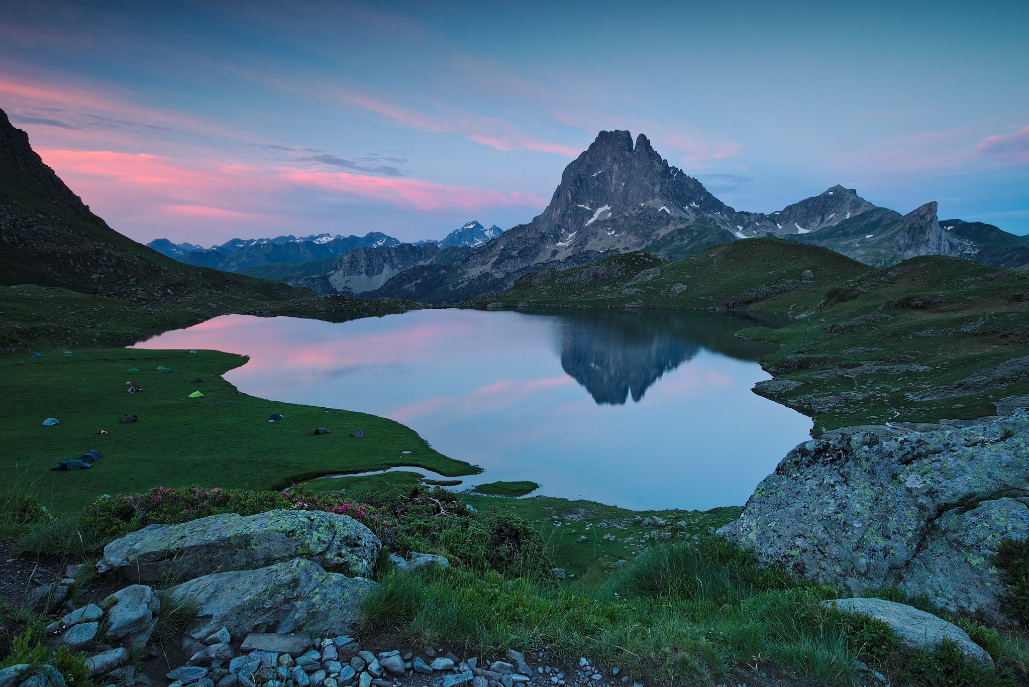 View on Ossau summit from Ayous lake, France
