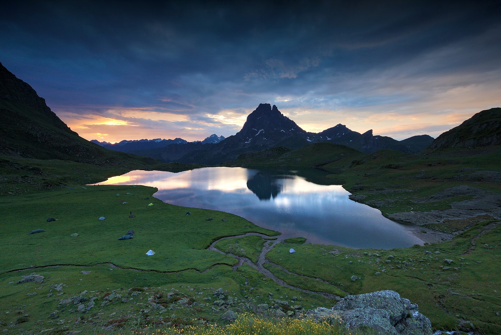 View on Ossau summit from Ayous lake, France