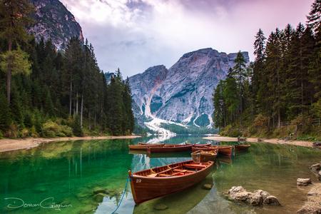 Boats at Lago di Braies, Dolomites Italy