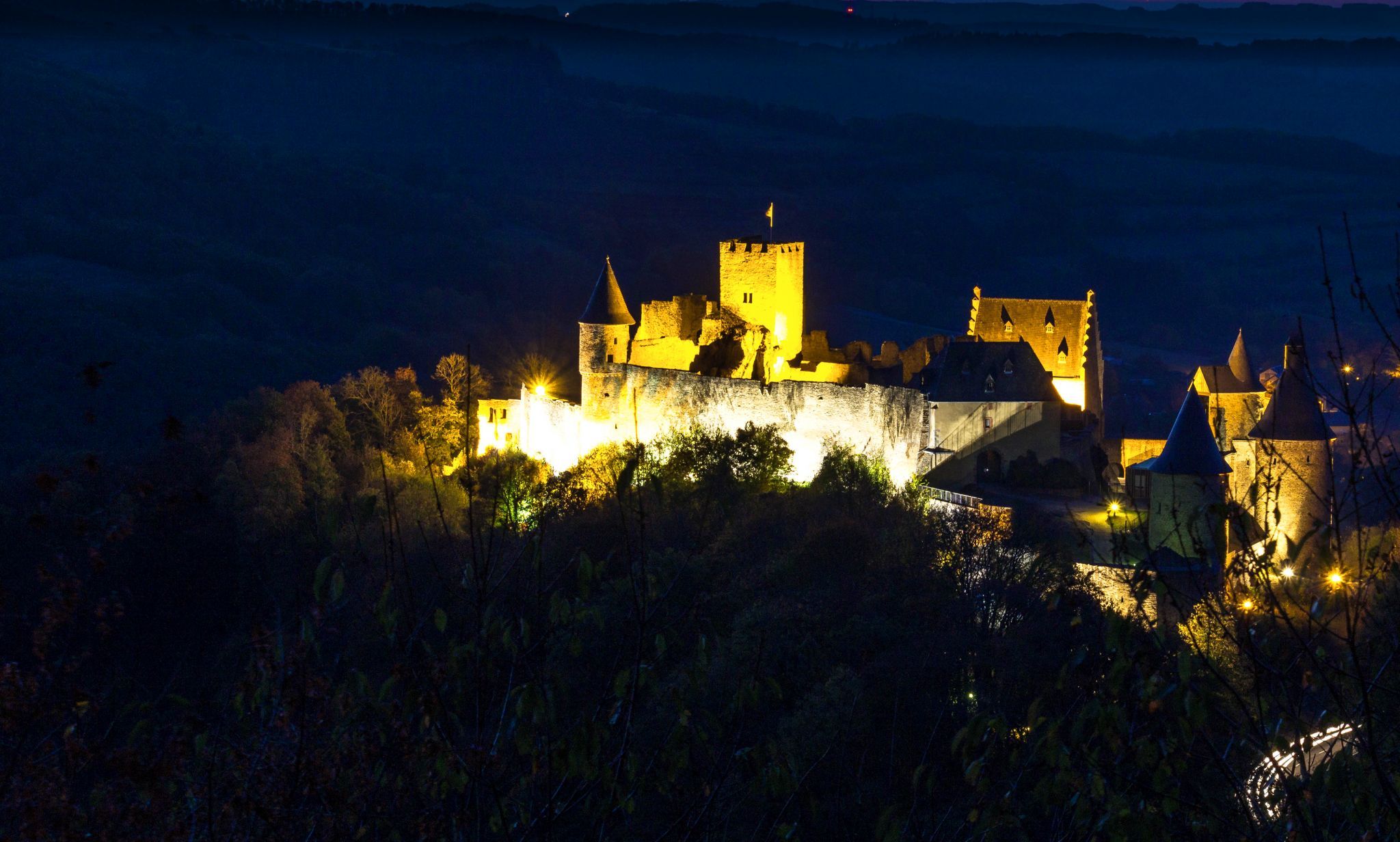 Chateau de Bourscheid view from Camping Panorama, Luxembourg