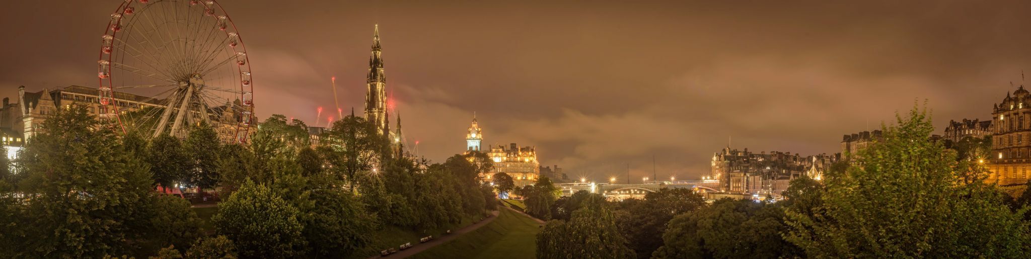Waverley Bridge District at Night, Edinburgh, United Kingdom