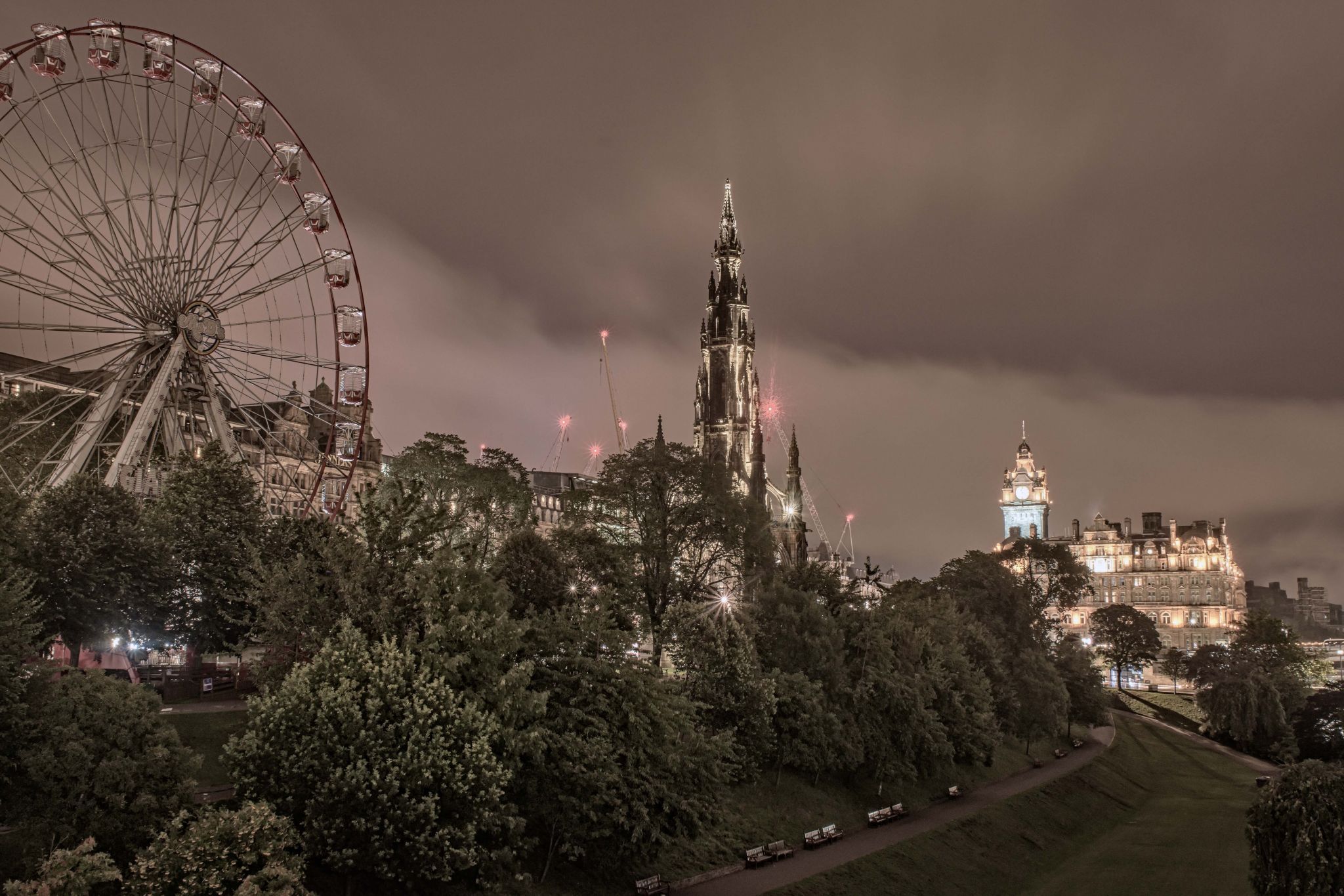 Waverley Bridge District at Night, Edinburgh, United Kingdom