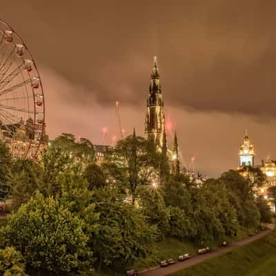 Waverley Bridge District at Night, Edinburgh, United Kingdom