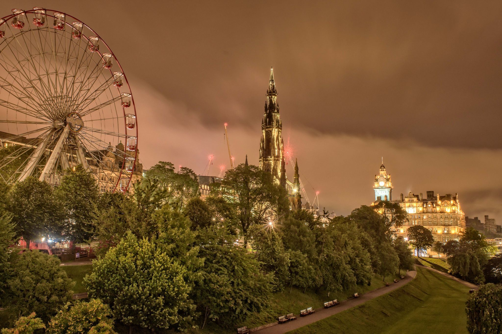 Waverley Bridge District at Night, Edinburgh, United Kingdom