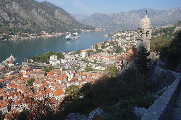 Kotor harbour from Church of Our Lady of Remedy