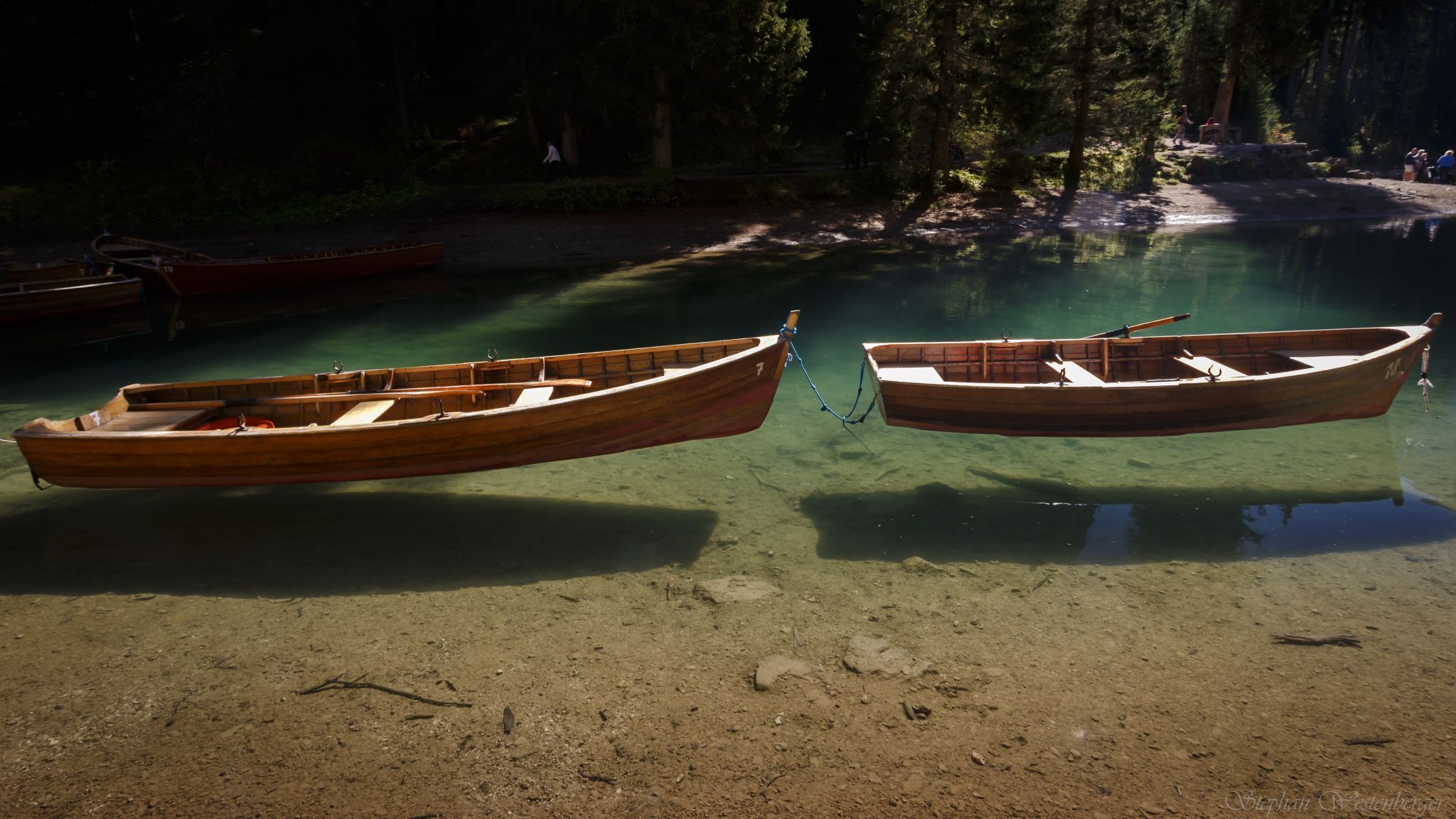View from the Pier at Lago di Braies Prager Wildsee, Dolomites, Italy