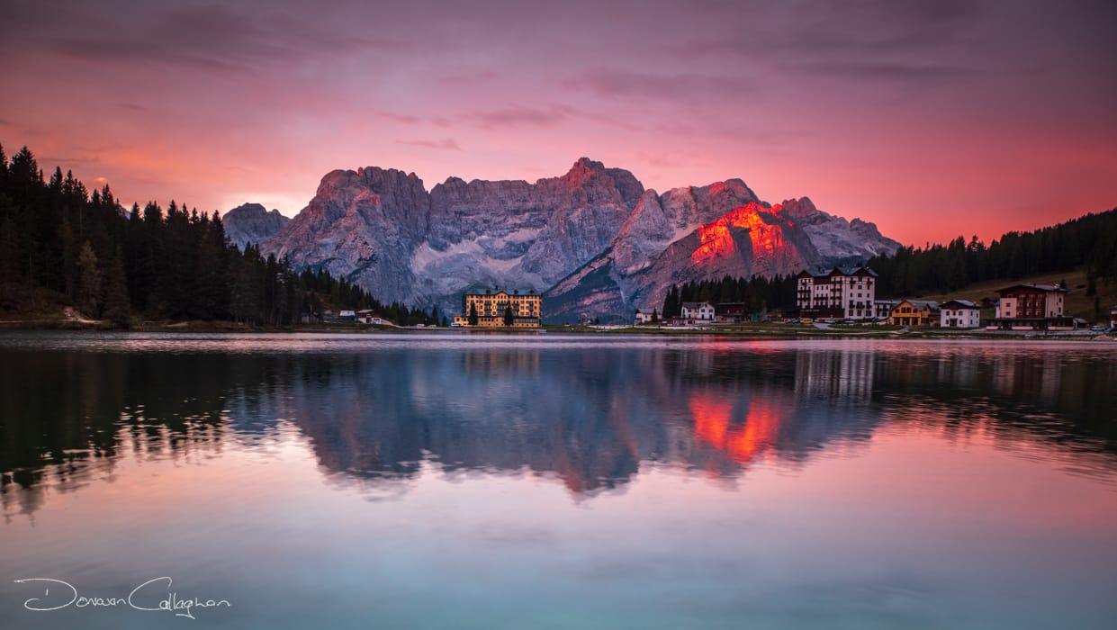 Hotel at Lake Misurina, Dolomites, Italy