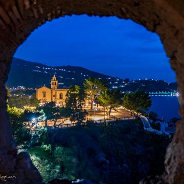 Lipari looking through the hole at the Castle, Italy