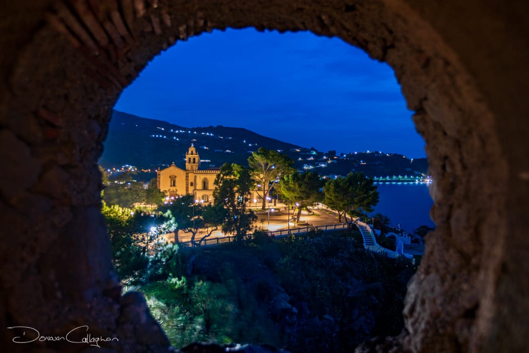 Lipari looking through the hole at the Castle, Italy