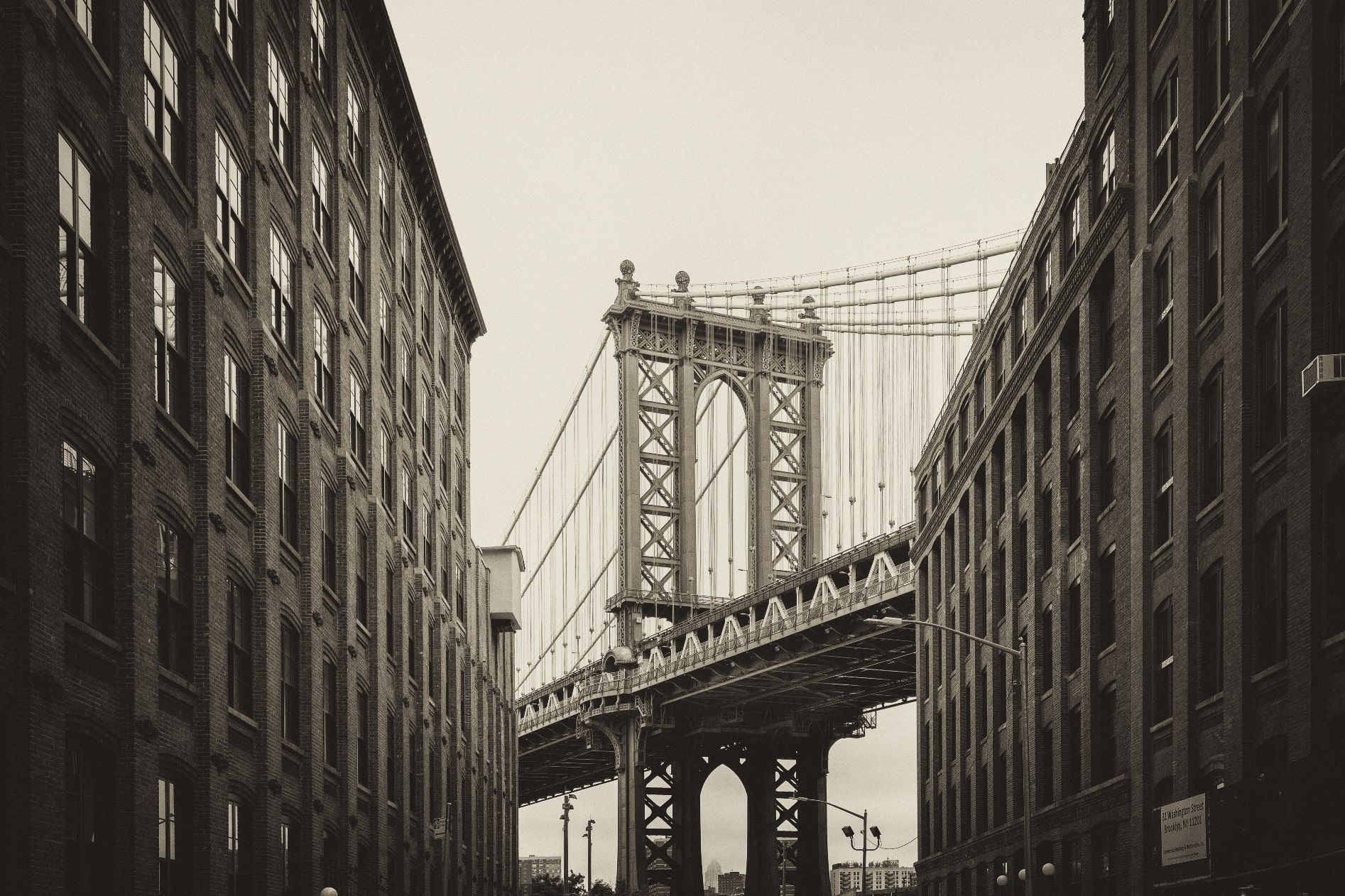 Manhattan Bridge from Washington St., New York City, USA