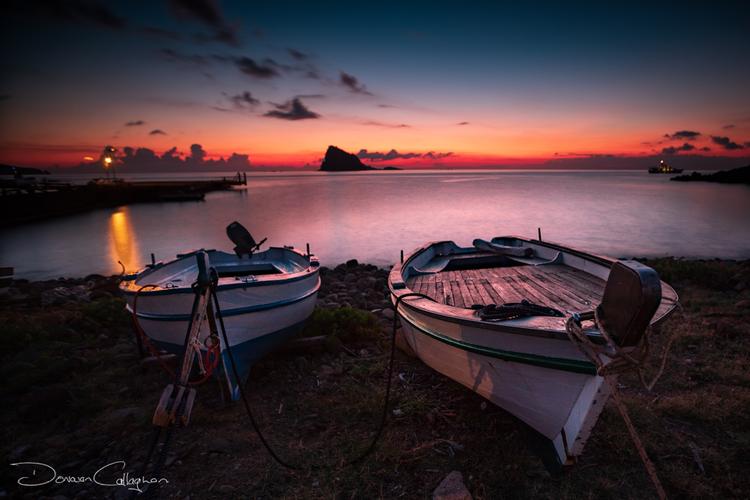 Panarea fishing boats sunrise Italy