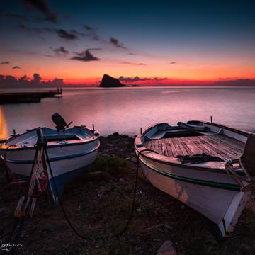Panarea fishing boats sunrise Italy, Italy