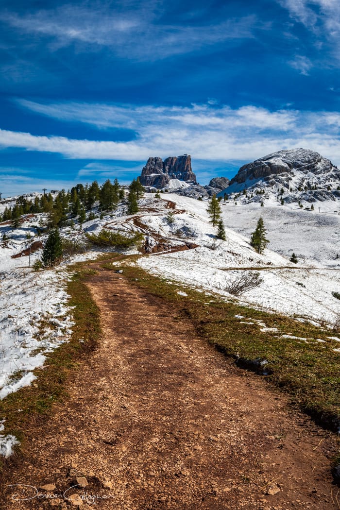 Passo falzarego track to mountain Dolomites, Italy