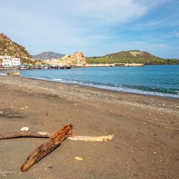 The beach at the Harbour on the Island of Vulcano, Italy