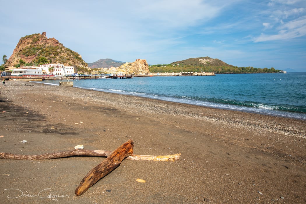 The beach at the Harbour on the Island of Vulcano, Italy