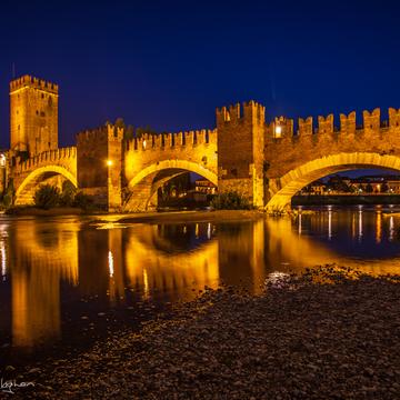 The Castel Vecchio Bridge blue hour Verona, Italy
