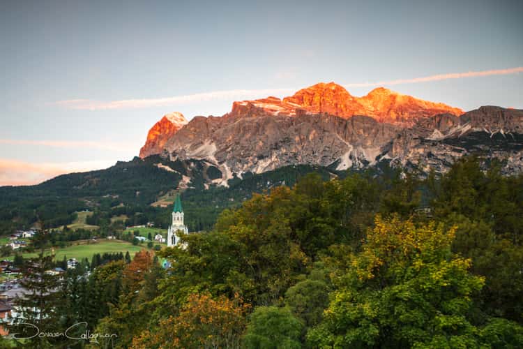 The church and mountain Cortina d'Ampezzo