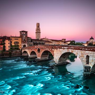 The Ponte Pietra Bridge sunrise Verona Italy, Italy