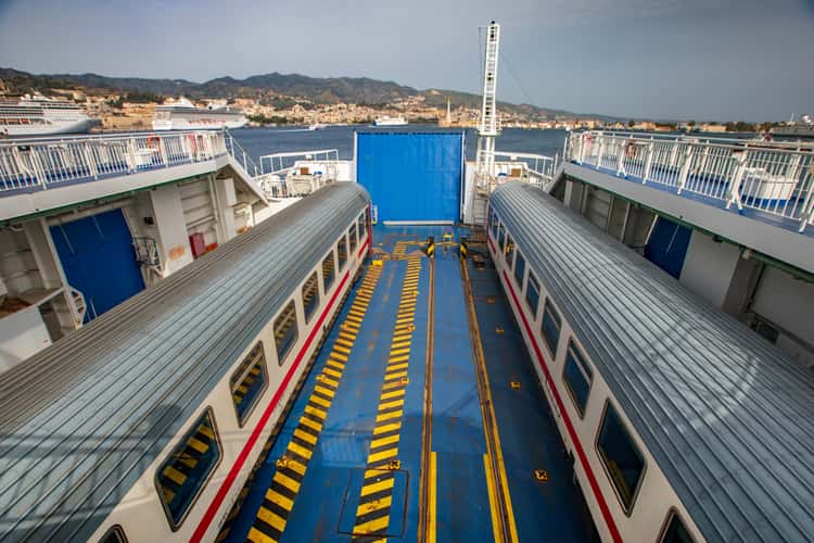 Train Carriages on a boat Messina