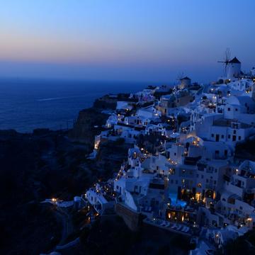 Blue Hour of OIA Town from Castle Ruin, Greece