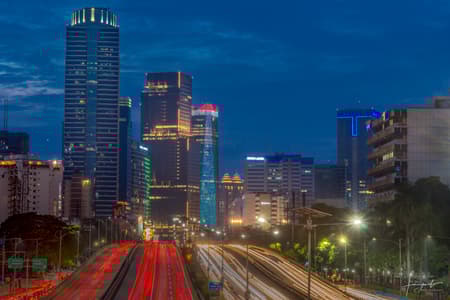 Bluehour skyline Pedestrian Bridge TegalParang,  Jakarta