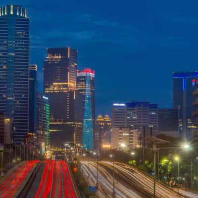 Bluehour skyline Pedestrian Bridge TegalParang,  Jakarta, Indonesia