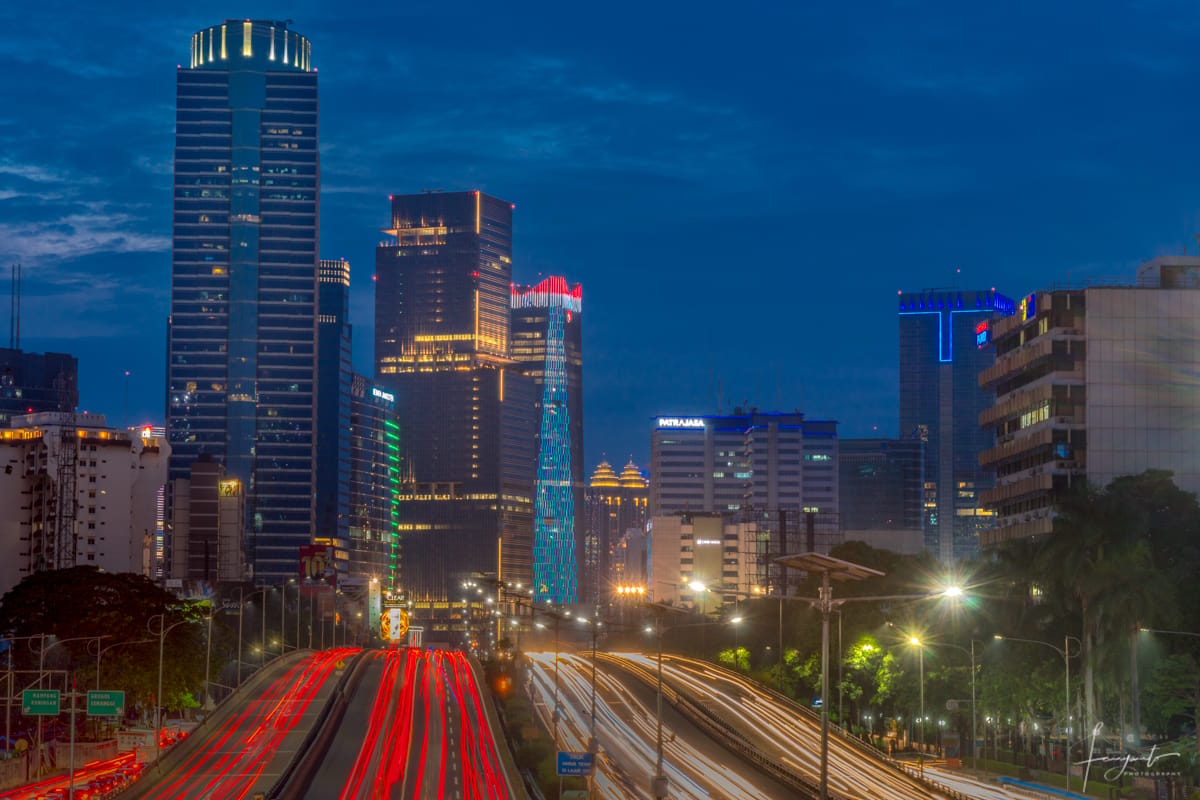 Bluehour skyline Pedestrian Bridge TegalParang,  Jakarta, Indonesia