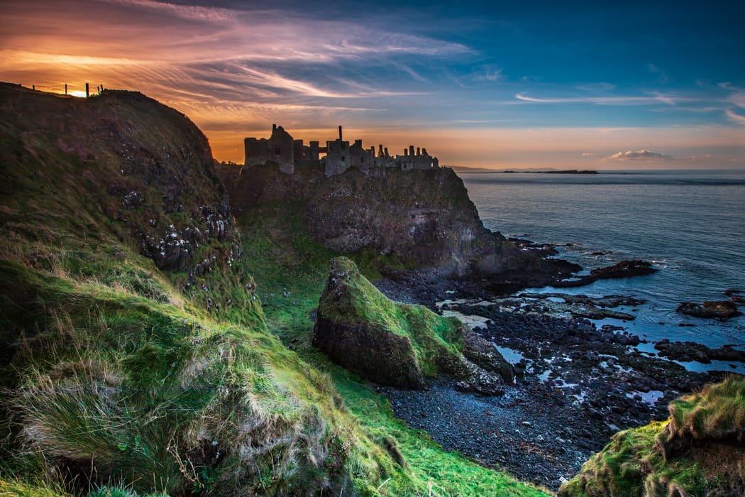 Dunlace Castle sunset County Antrim Northen Ireland, United Kingdom