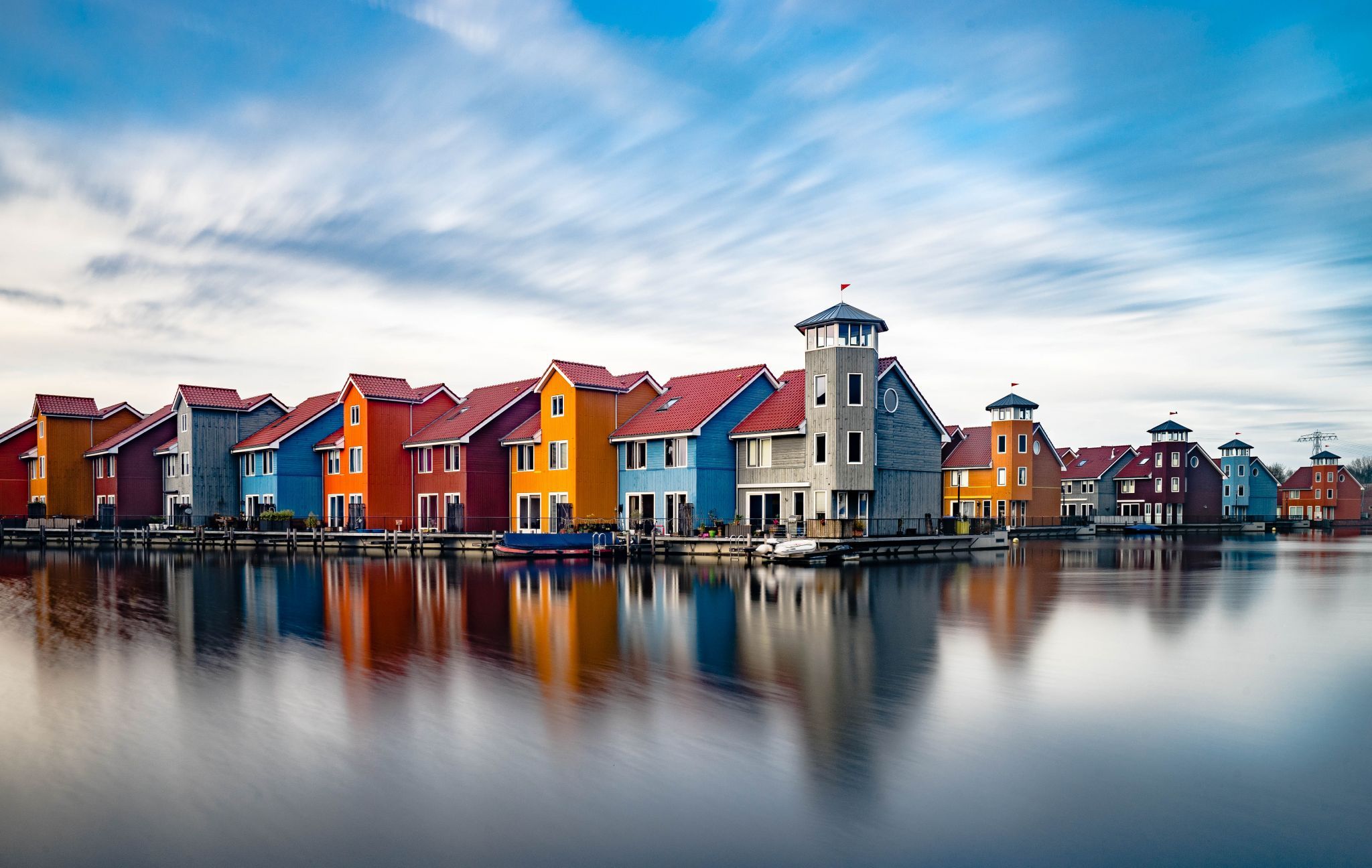 Colourful houses at Reitdiephaven, Netherlands