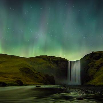 Skogafoss waterfall at night, Iceland