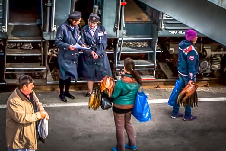 Trans Siberian Railway fish sales people