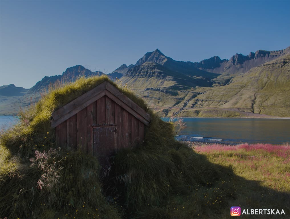 Fisherman's hut in an Icelandic fjord, Iceland