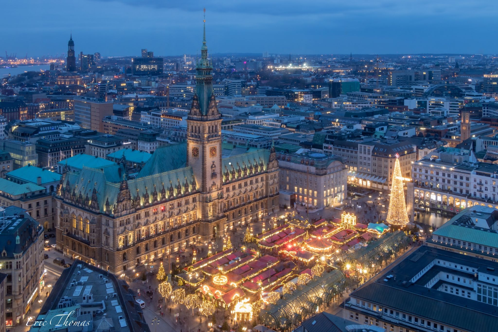 Rathaus view from St. Petri Church, Hamburg, Germany