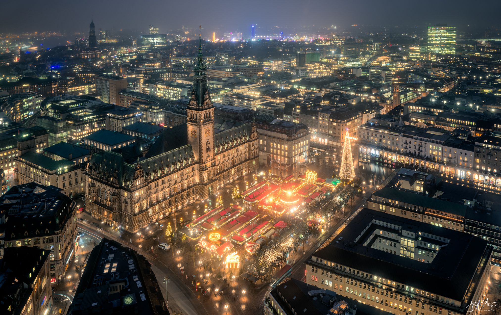 Rathaus view from St. Petri Church, Hamburg, Germany
