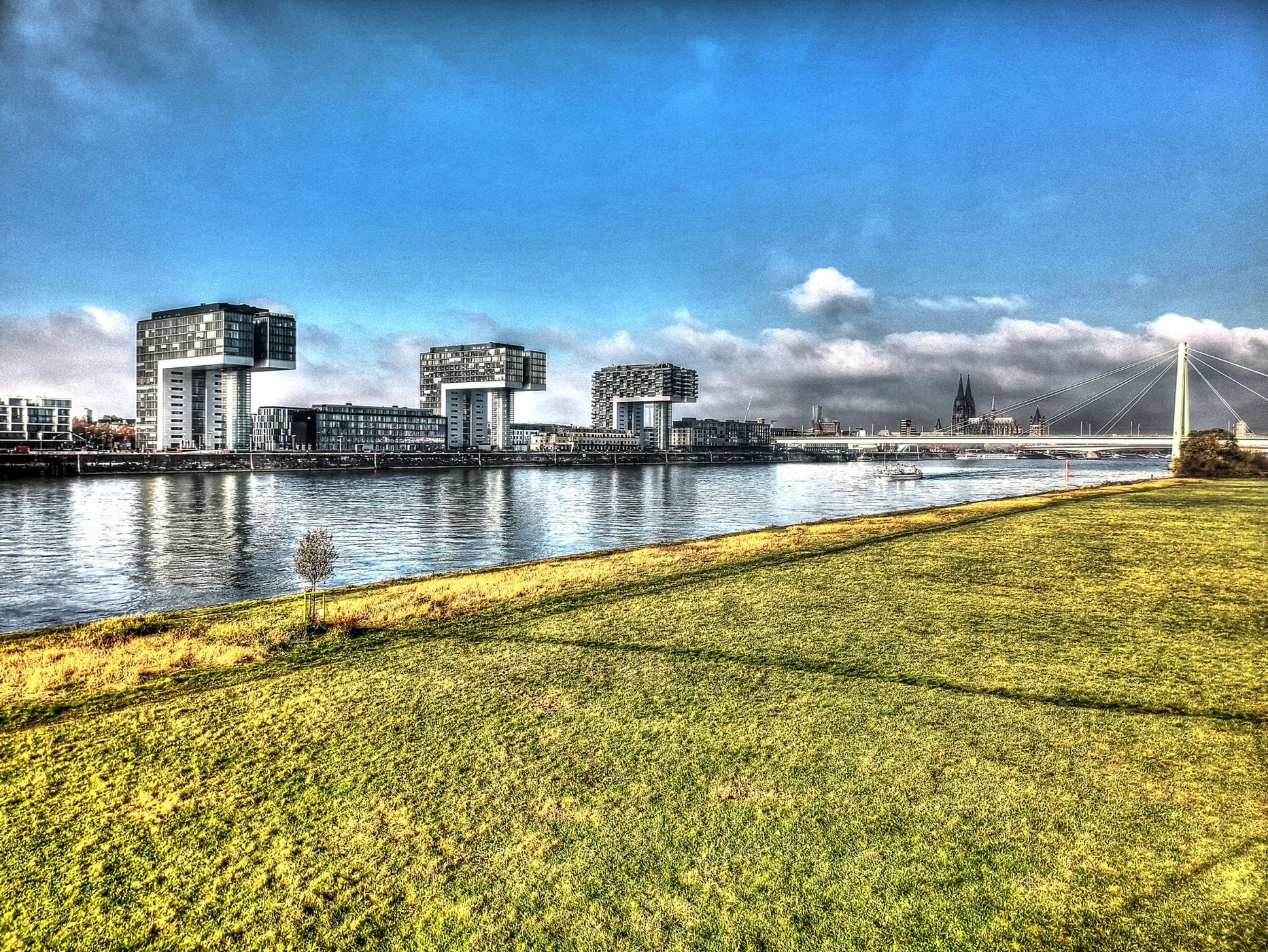 Aerial view of Rheinauhafen, Cologne, Germany