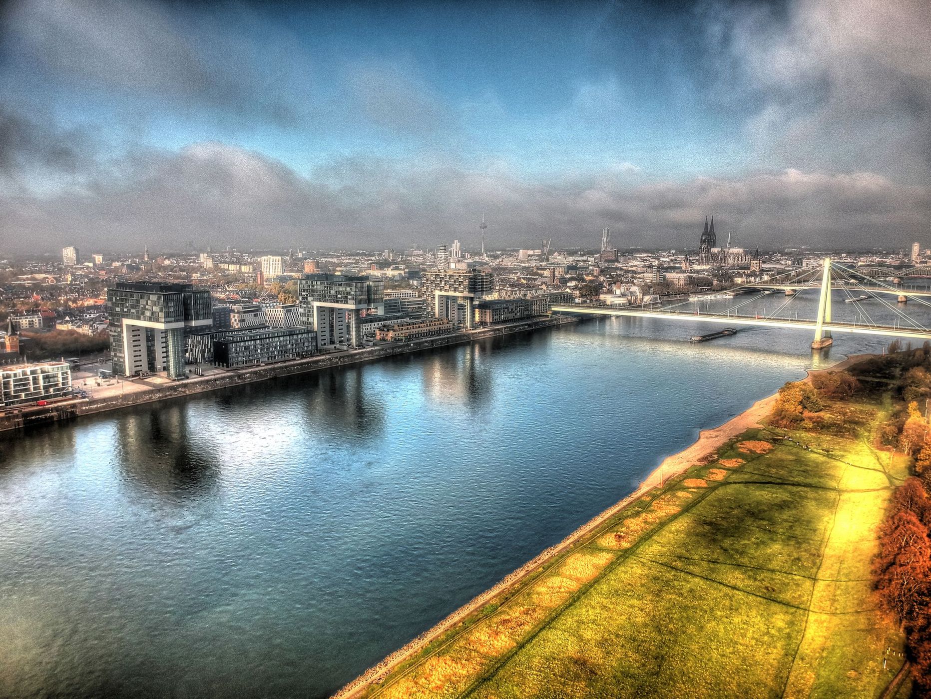 Aerial view of Rheinauhafen, Cologne, Germany