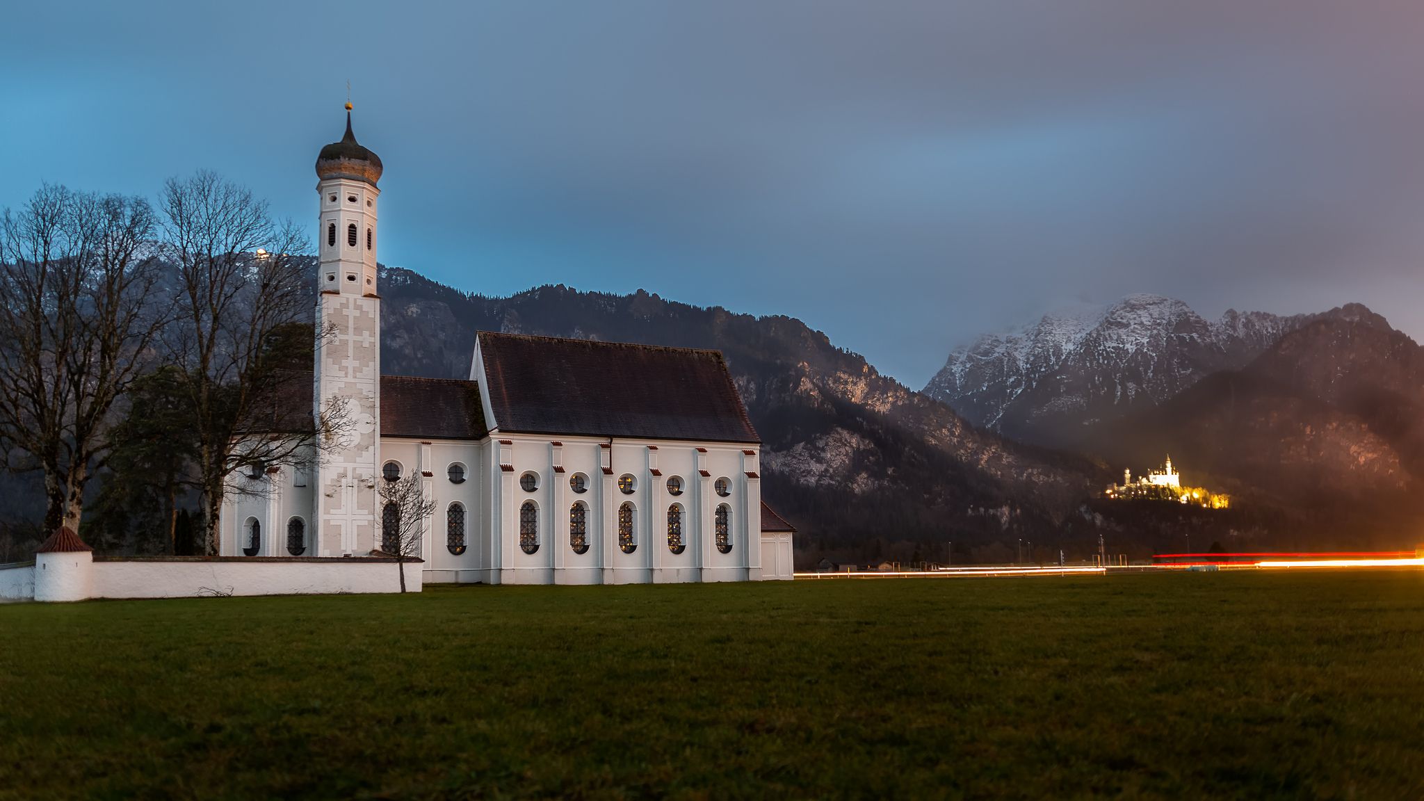 St. Coloman Church with Neuschwanstein, Bavaria, Germany