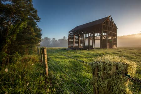 Benandarah old barn misty sunrise Durras