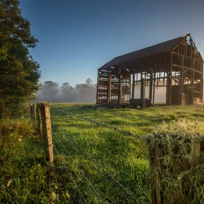 Benandarah old barn misty sunrise Durras, Australia