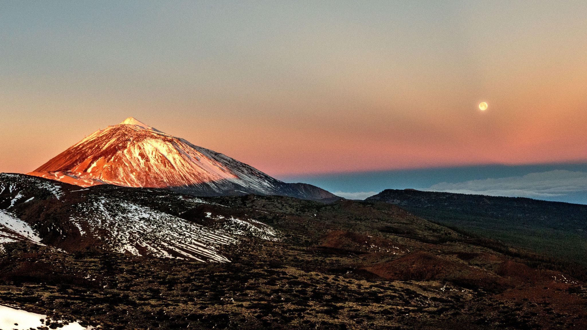 Teide with full moonset, Spain