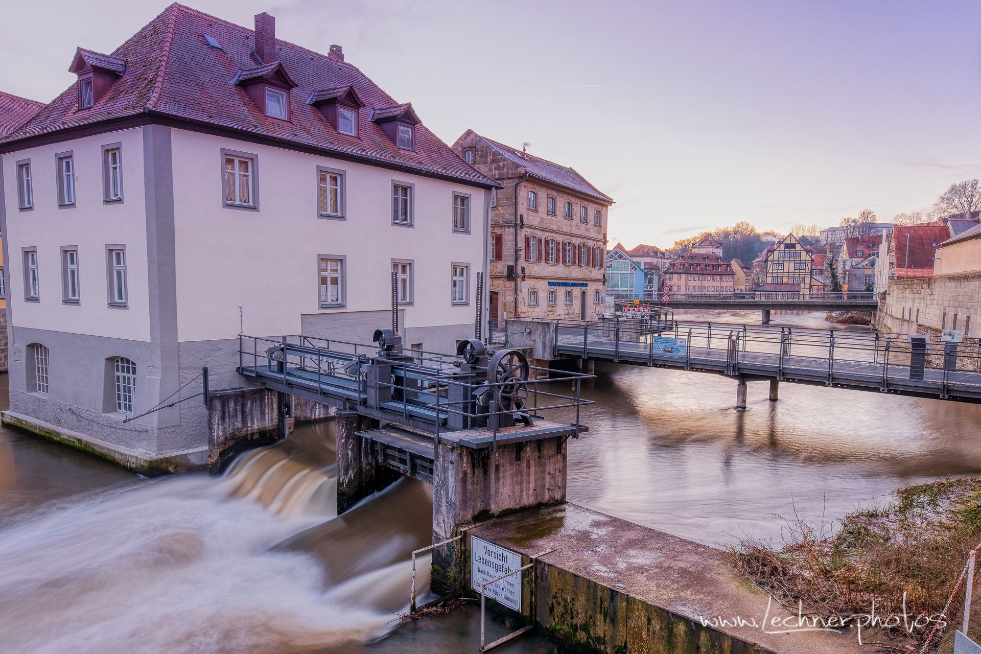 Water dam over the river Regnitz, Bamberg, Germany