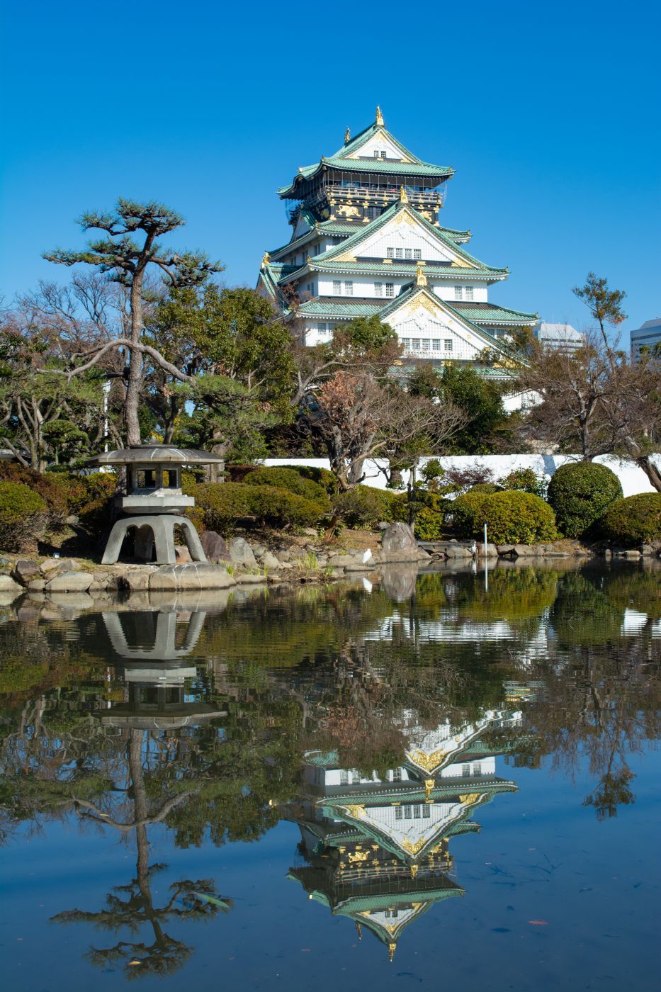 Zen garden shot of Osaka Castle, Japan