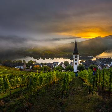Bremm, Mosel bend and Saint Lawrence's Church, Germany