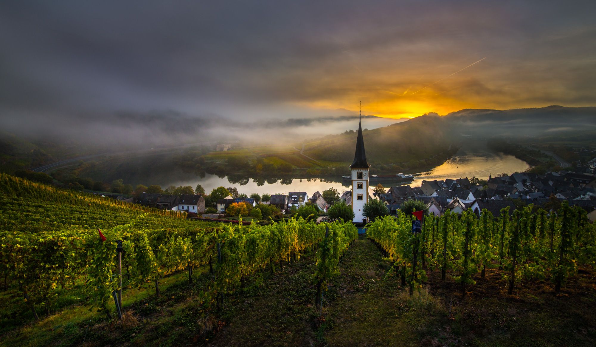Bremm, Mosel bend and Saint Lawrence's Church, Germany