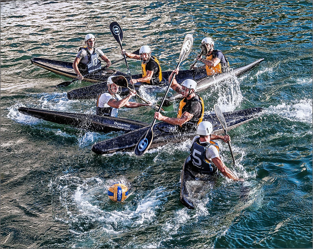 Canoe polo in the port of Syracuse (Sicily), Italy