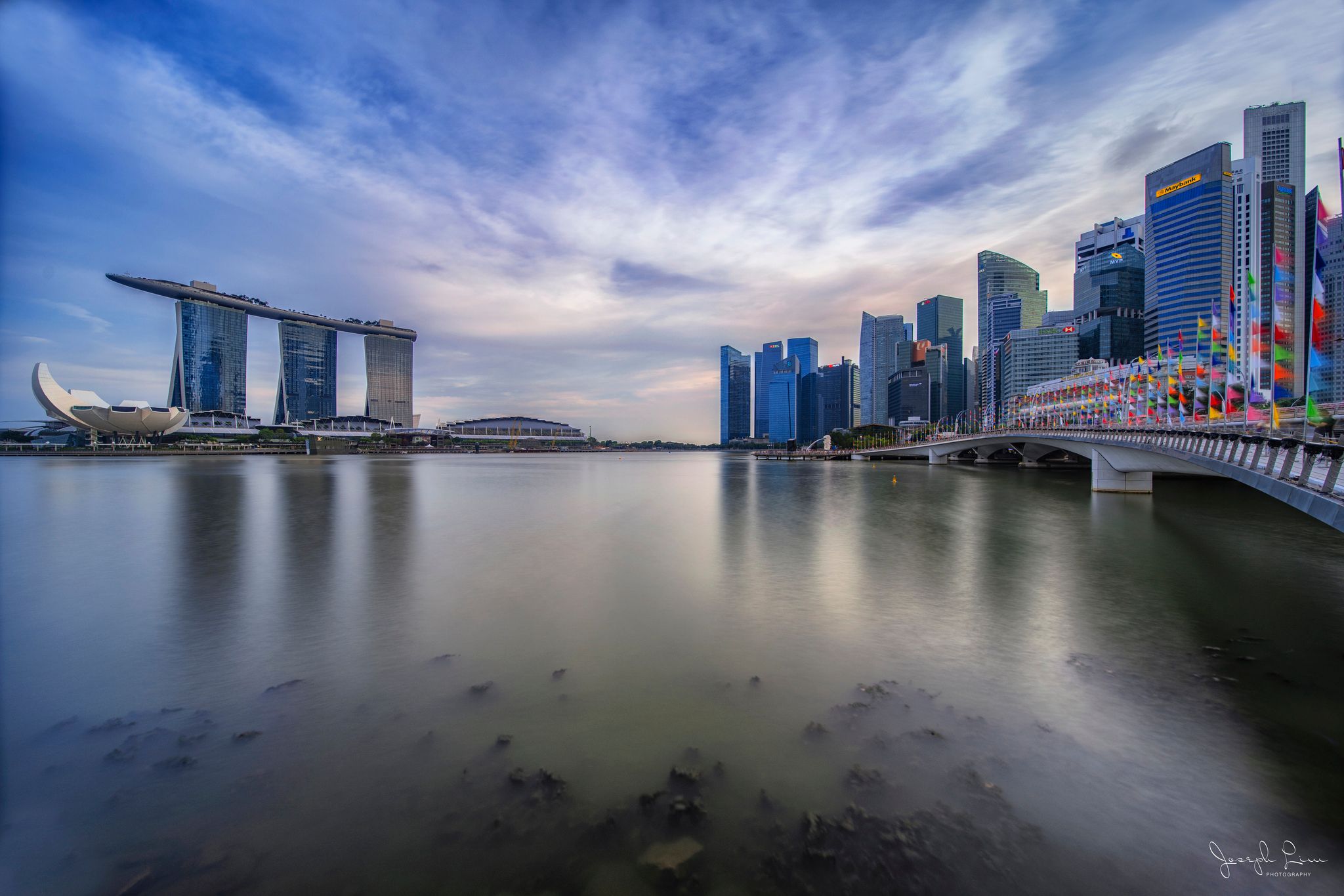 View of Financial District with Jubilee Bridge, Singapore